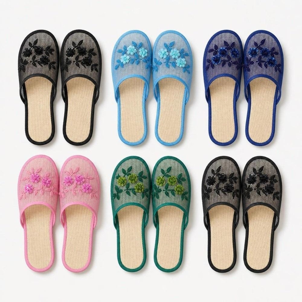 Embroidery Embellishments - 캐주얼 플라워 자수 메쉬 샌들 부드러운