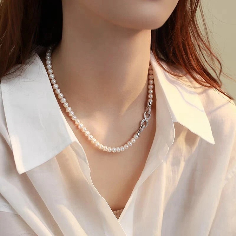 Pearl Trim Chain - 천연 진주 목걸이 아코야 AAA 6-7mm