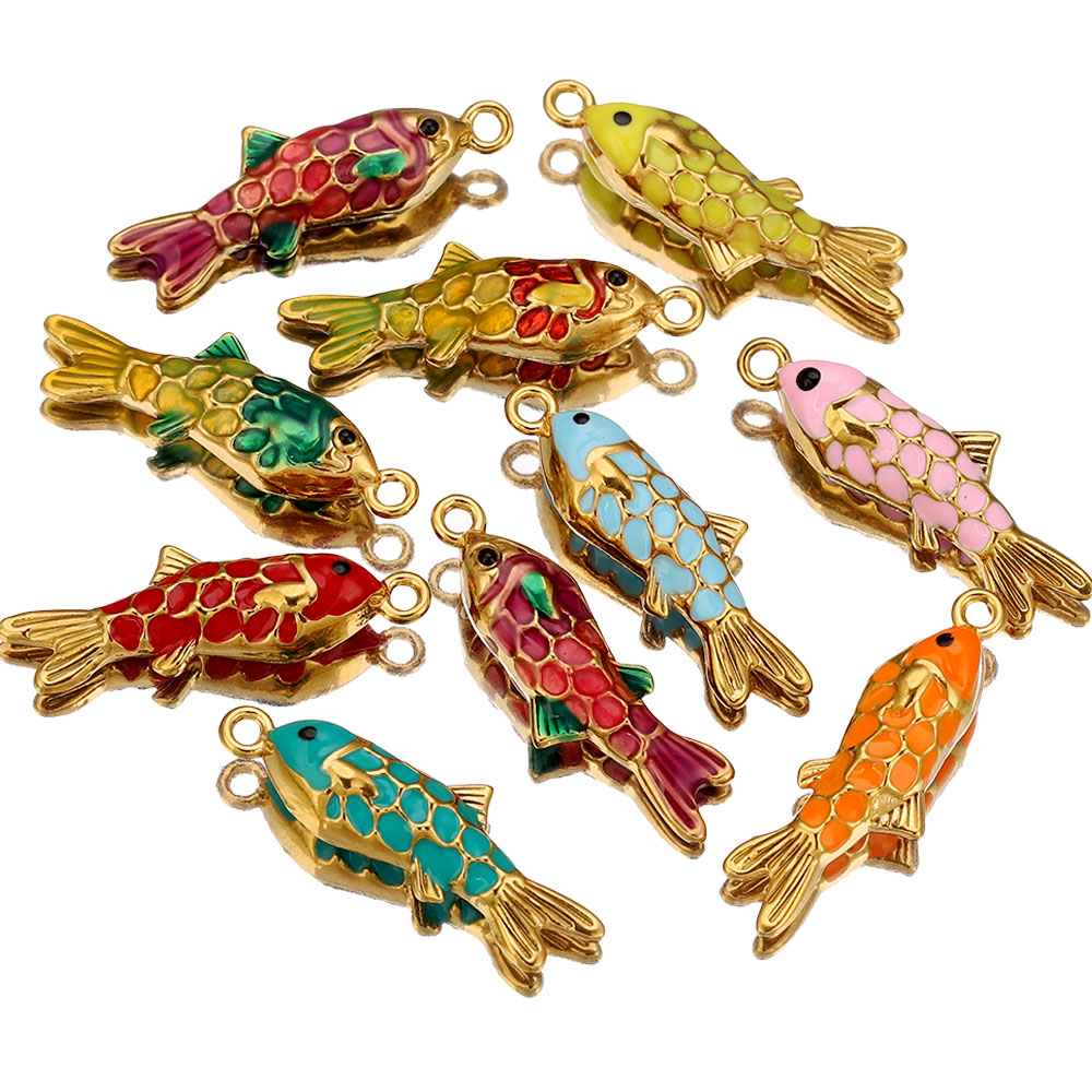 2개 스테인리스 스틸 컬러풀 에나멜 금붕어 참 펜던트  - Embellishment Crafts 리뷰 및 가격