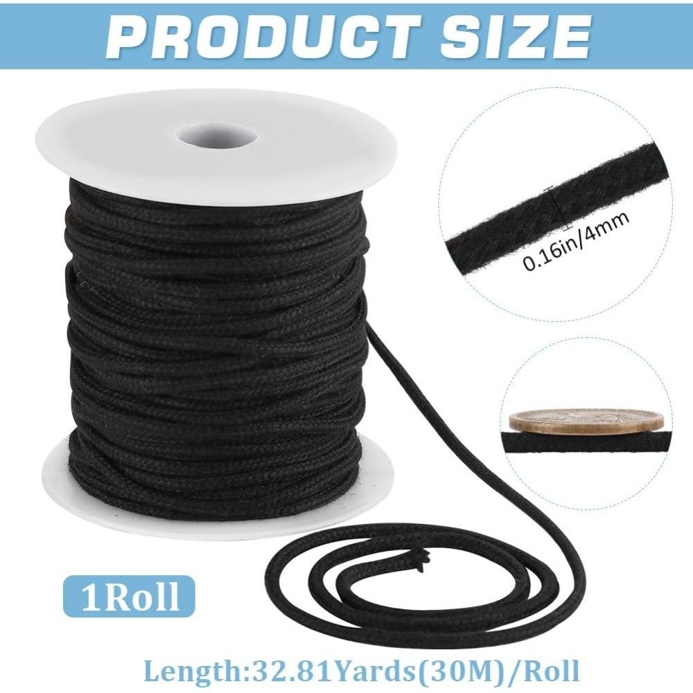 4mm 33야드 블랙 면 로프 부드러운 드로스트링 교체 - Cord Trim Twisted 리뷰 및 가격